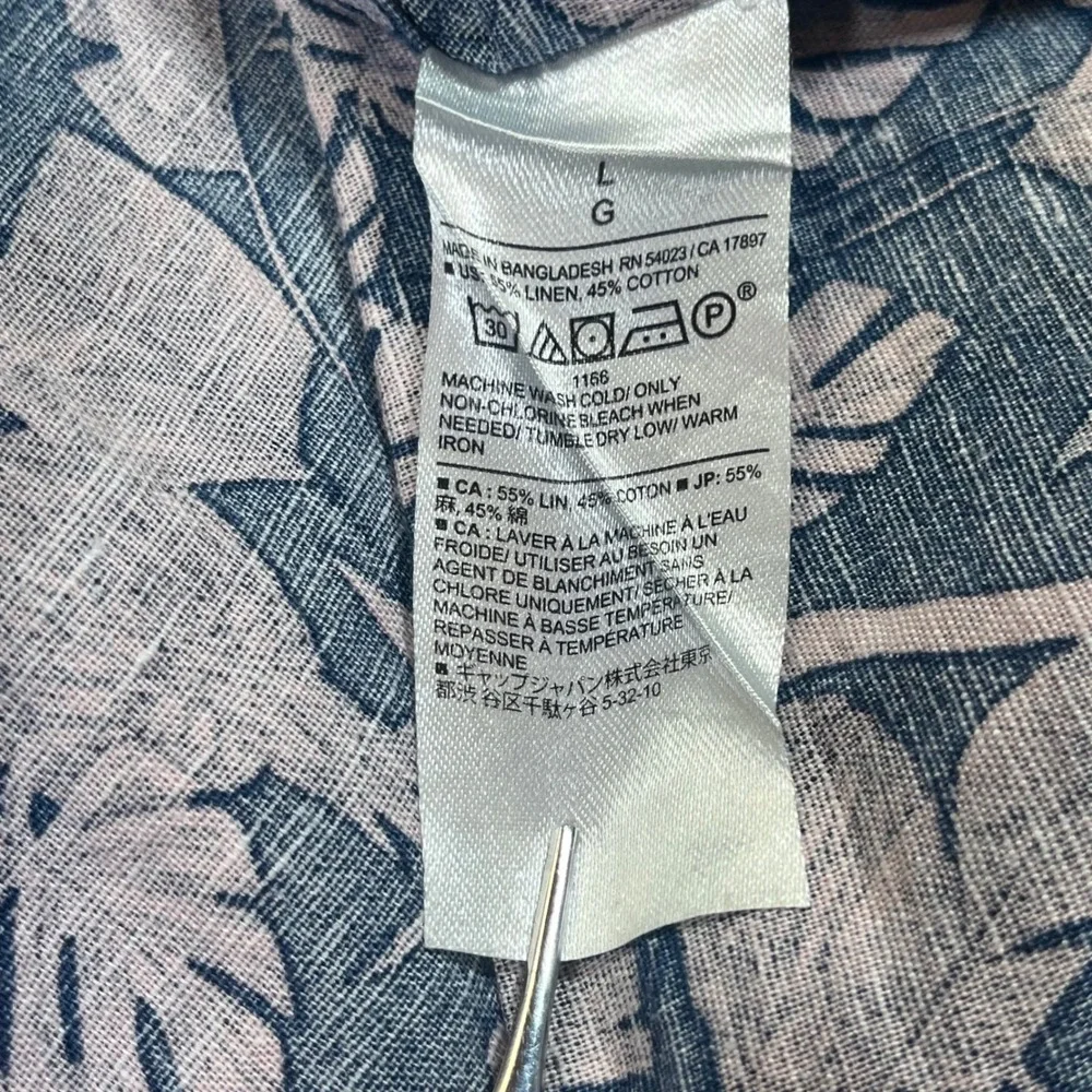 Banana Republic 100% Linen Shirt Blue Flamingo Tropical Coastal Beach Summer L